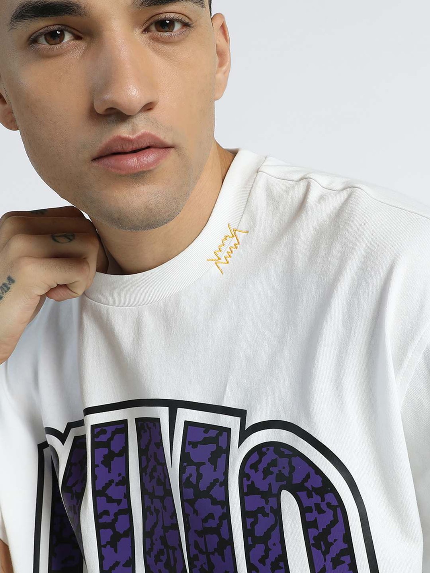 Puma Crowd Craze White Cotton Relaxed Fit Printed Sports T-Shirt