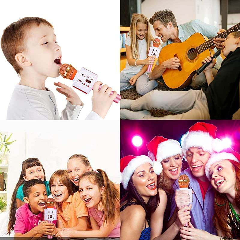 Karaoke Microphone, Bluetooth Karaoke Machine Kids Portable Mic Player Speaker with LED & Music Singing Voice Recording for Christmas Birthday Home Party KTV Outdoor