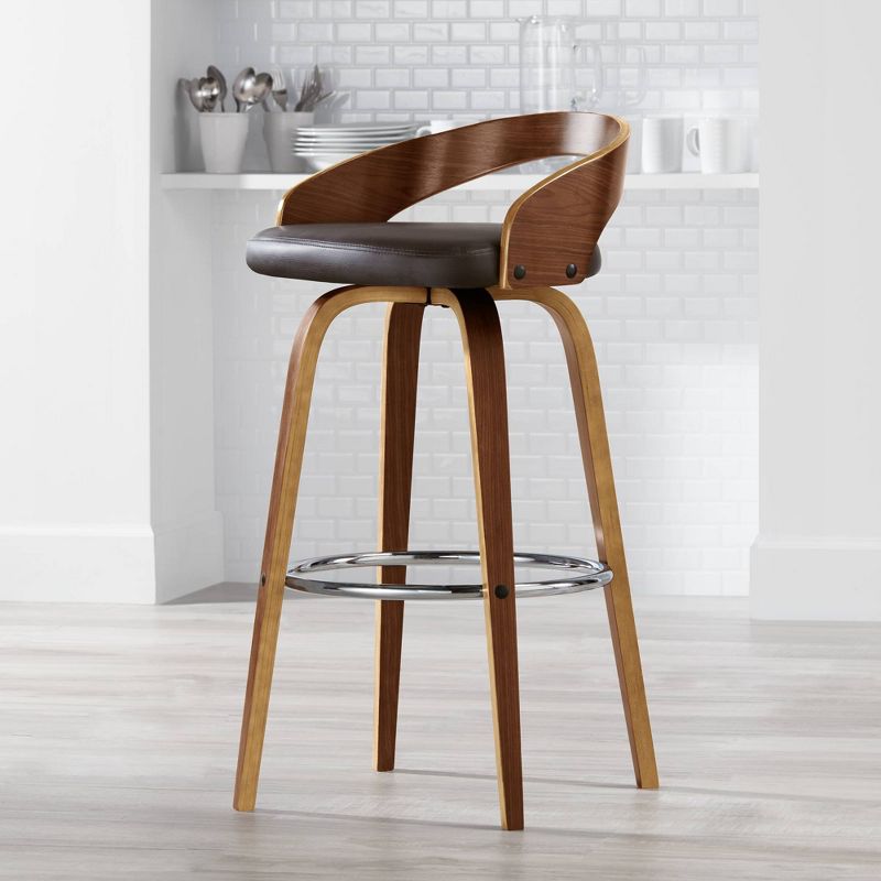 LumiSource Gratto 29 1/4" Chocolate Brown Faux Leather Modern Swivel Bar Stool