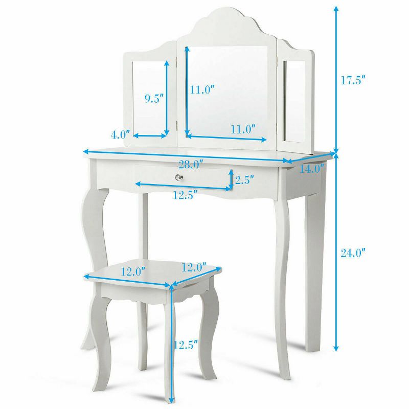 Costway Vanity Table Set Makeup Dressing Table Kids Stool Mirror
