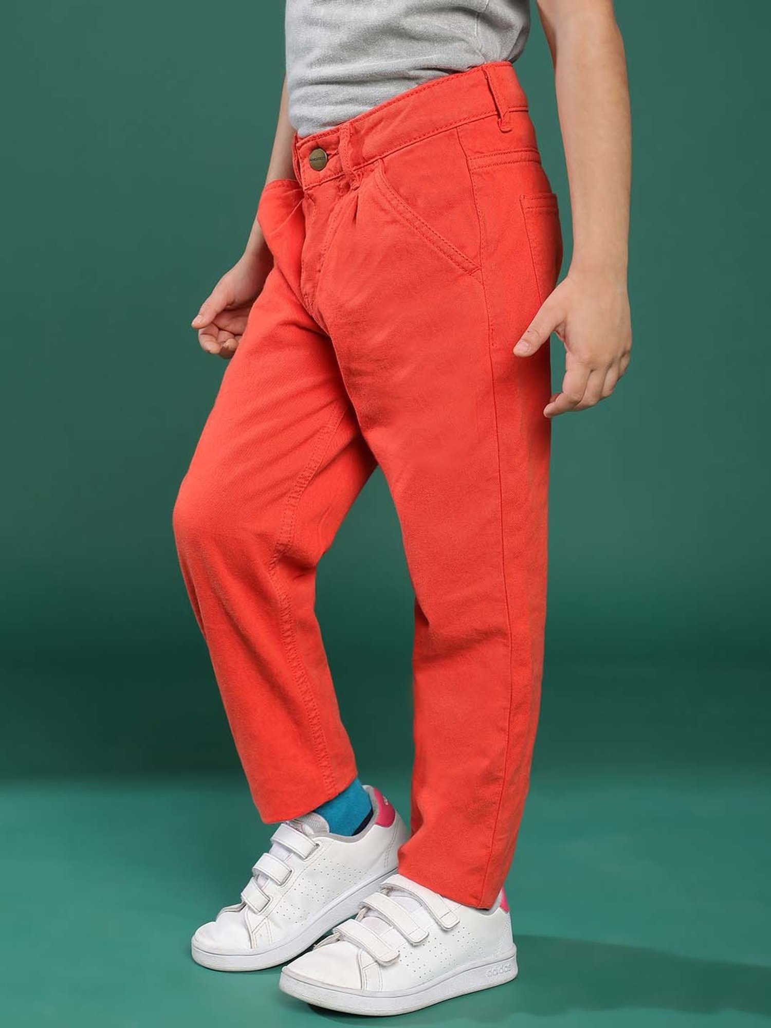 Tales & Stories Boys Red Cotton Slim Fit Trousers