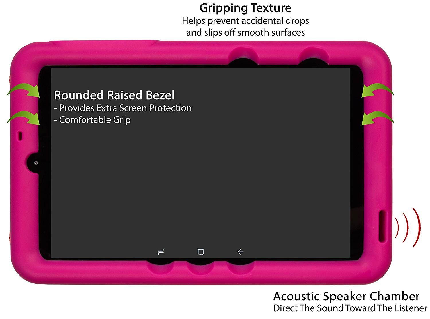 BobjGear Bobj Rugged Tablet Case for Samsung Galaxy Tab A 8.0 (2018) SM-T387 Kid Friendly (Rockin' Raspberry)