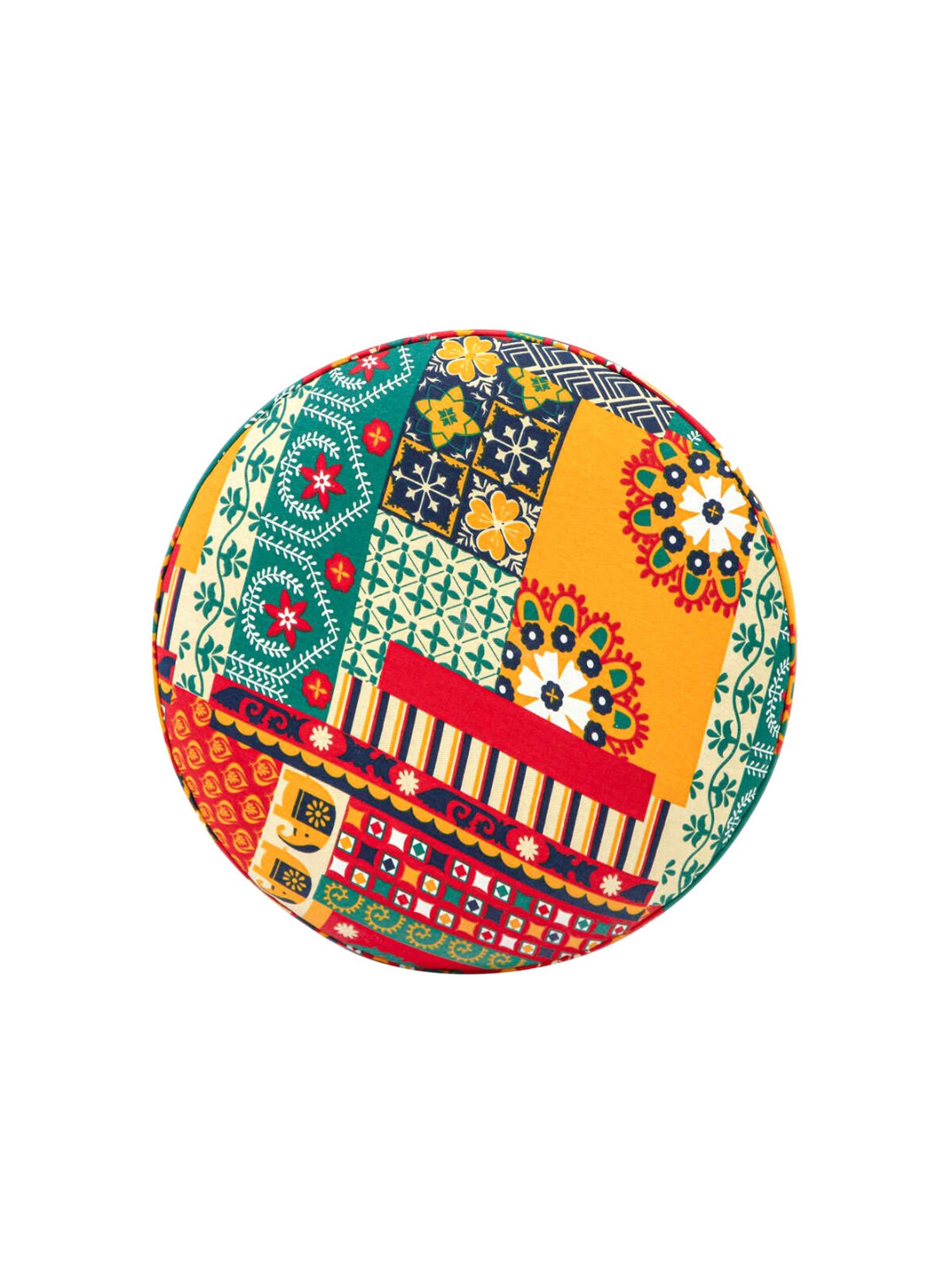 Chumbak Begum Swirls Ikat Red Wood Foot Rest Ottoman