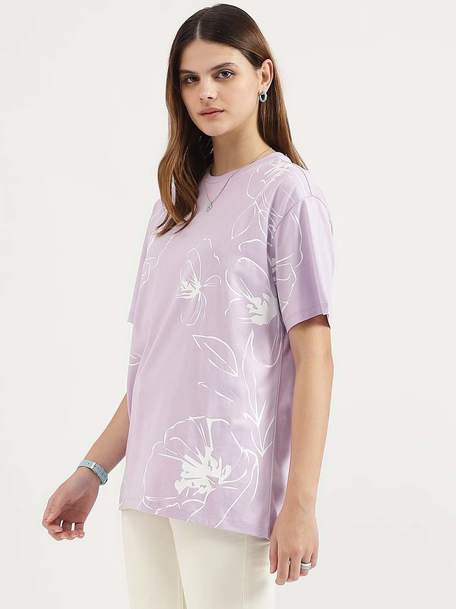 United Colors of Benetton Lilac Cotton Printed T-Shirt