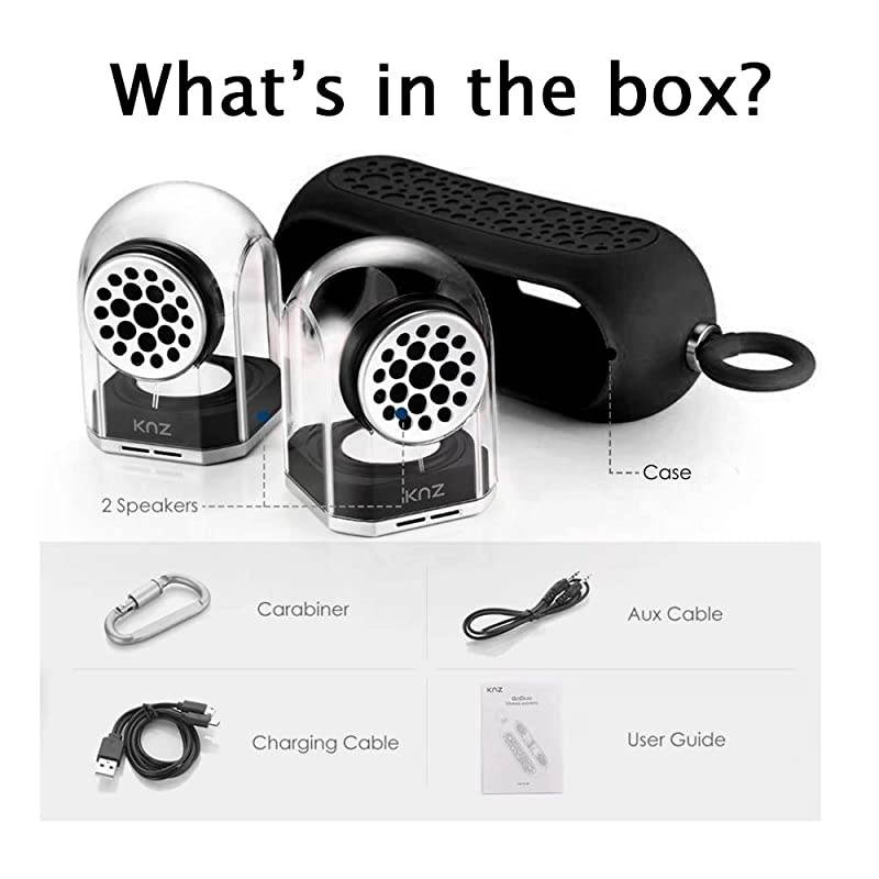 GoDuo Portable Bluetooth Speakers with Magnetic Connectable Base, L/R True Stereo Sound and Bass, Water and Shock Resistant, 18 hr playtime, Built-in Mic, Protective Carrying Case Included (Black)