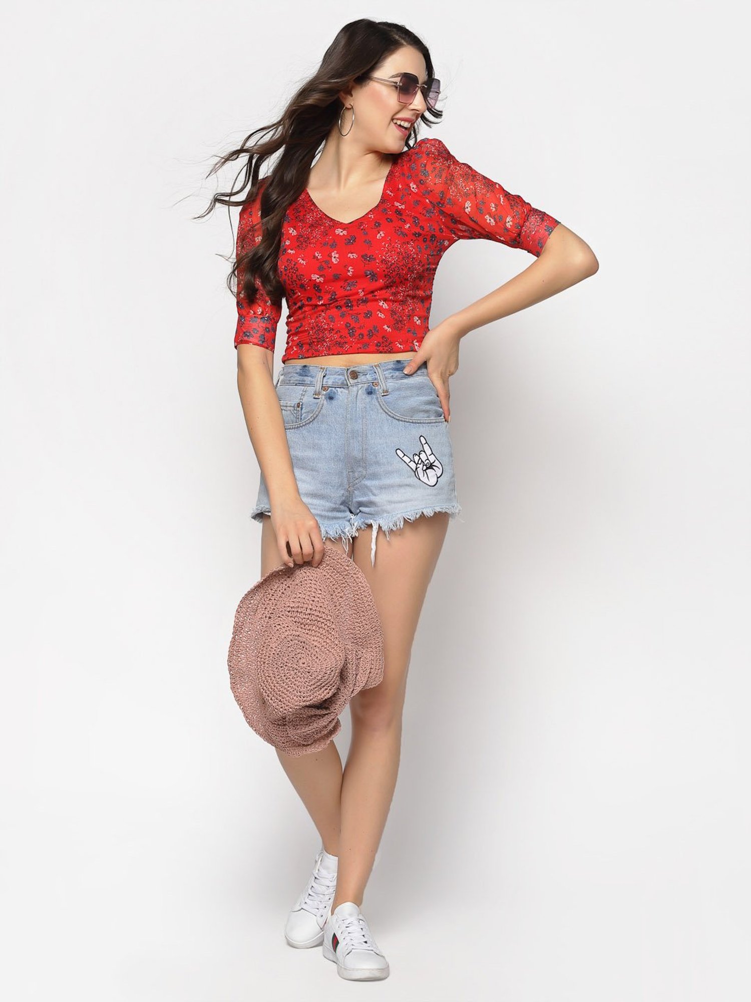 Sera Red Printed Crop Top