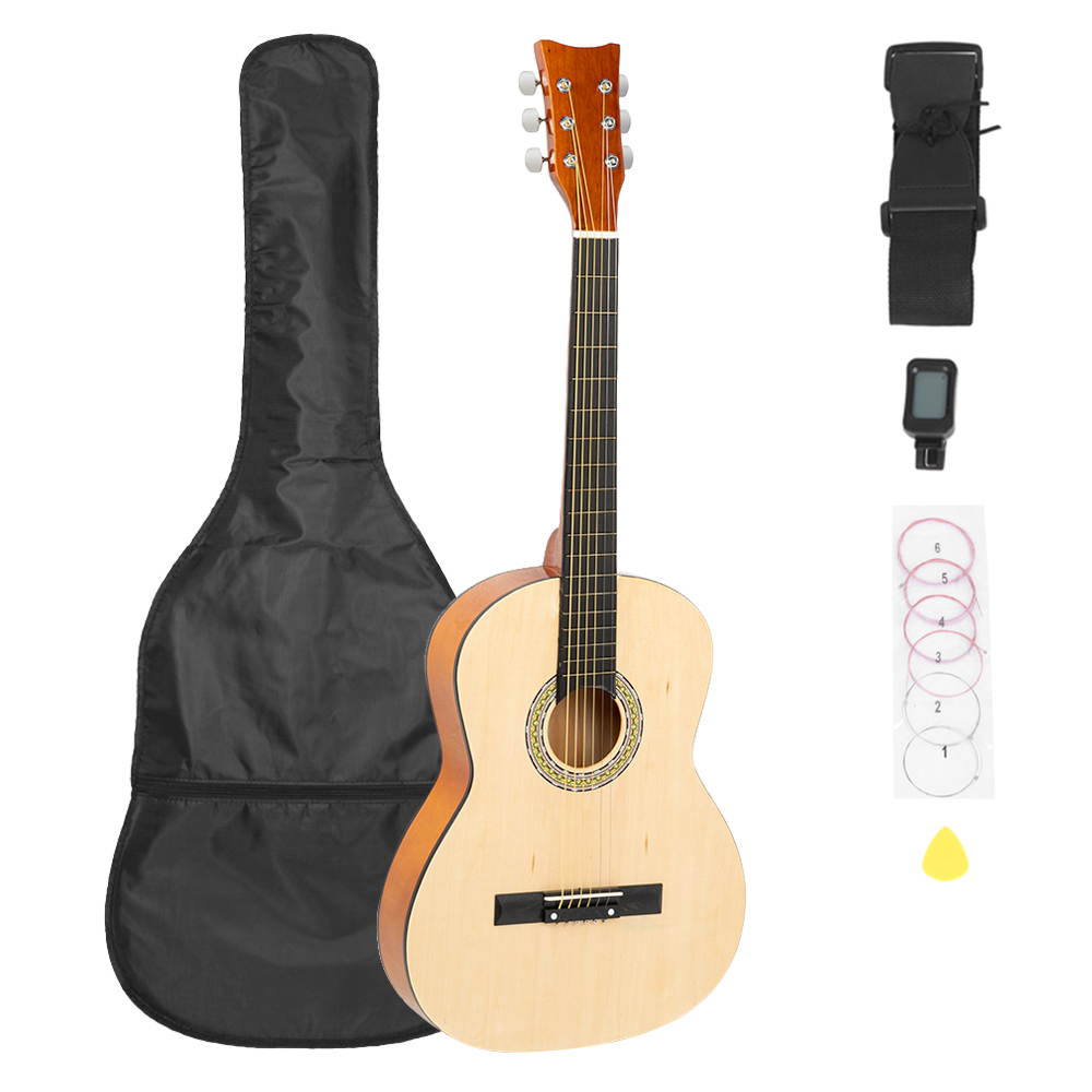 38 inch Folk Guitar with Bag & Board &Belt & Liquid Crystal Tuner & Strings Set Natural Color