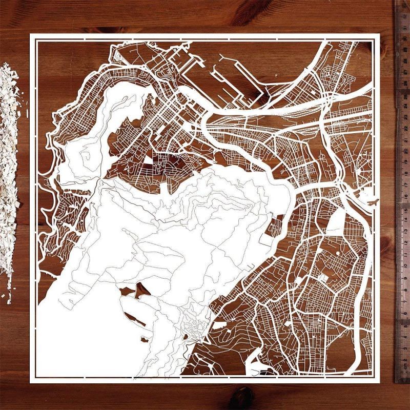 O3 Design Studio Cape Town Paper Cut Map by White 12x12 inches Paper Art