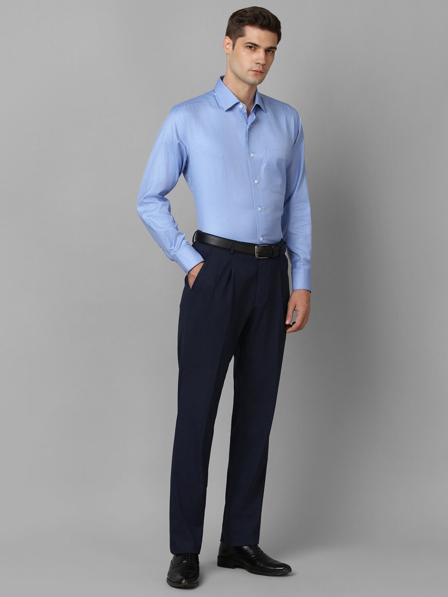 Luxure By Louis Philippe Blue Regular Fit Check Cotton Shirt