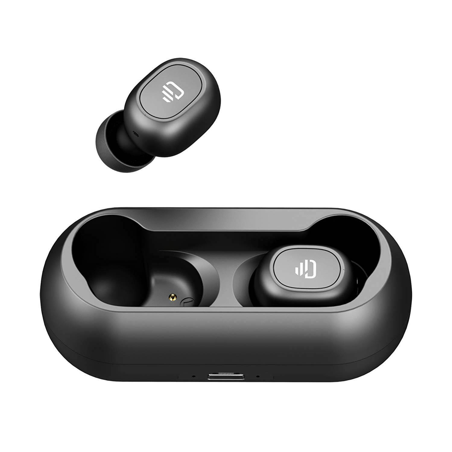 Bluetooth 5.0 Wireless Earbuds, Zeus Air True Wireless Headphone HiFi Stereo Sound Mini in-Ear Sweatproof Headset (One-Button Control, 4 hrs Playtime, Auto Pairing) (Black-Plus)