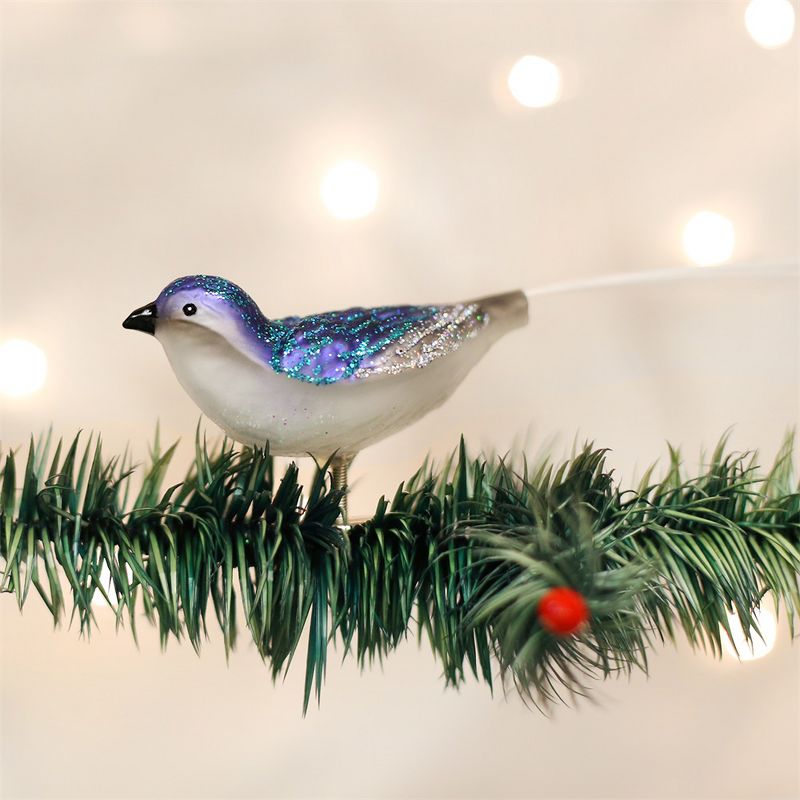 Old World Christmas 5" Old World Christmas White and Blue Swallow Bird Clip-On Glass Ornament #18110