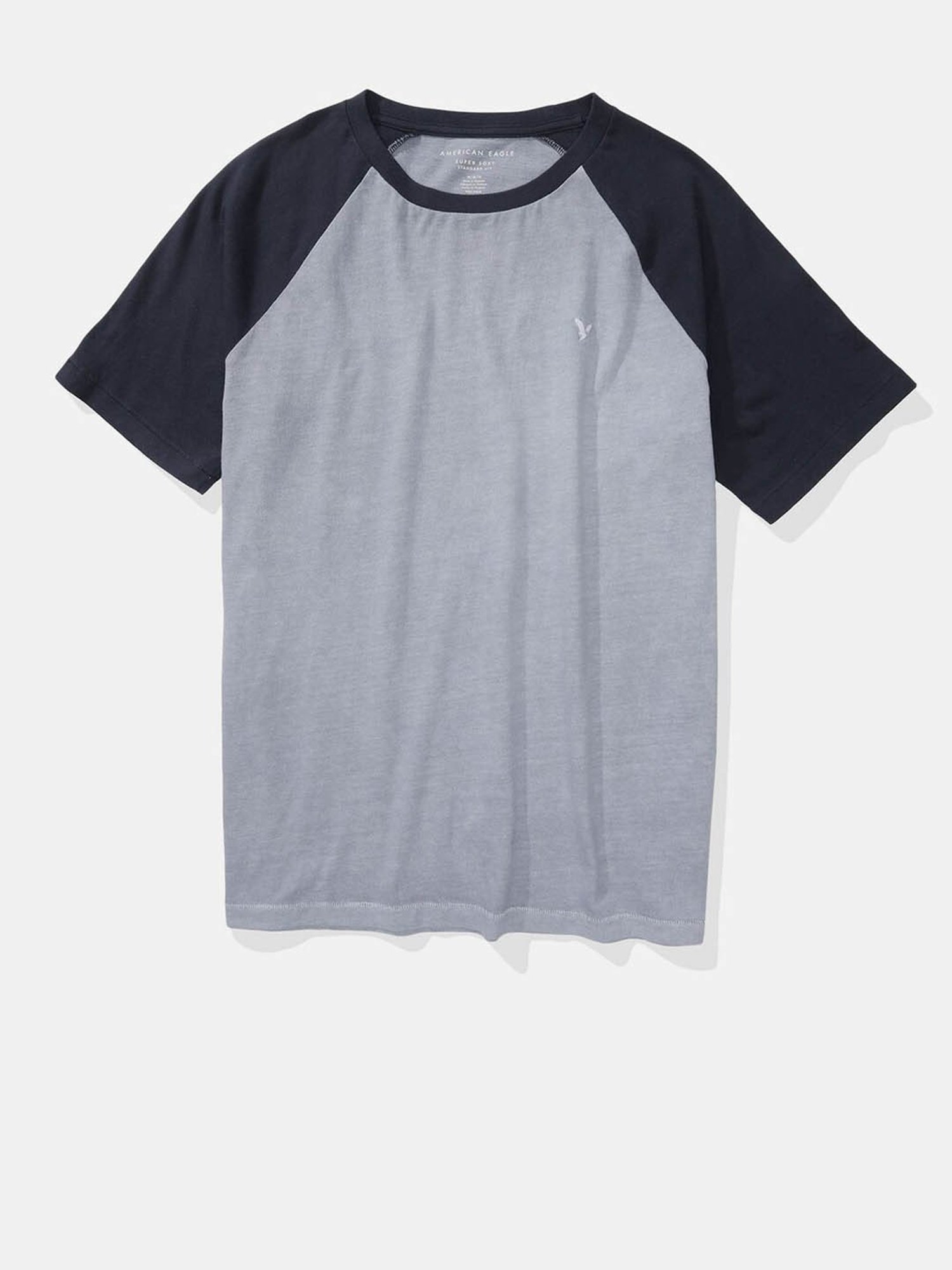 American Eagle Grey Cotton Regular Fit Colour Block T-Shirt