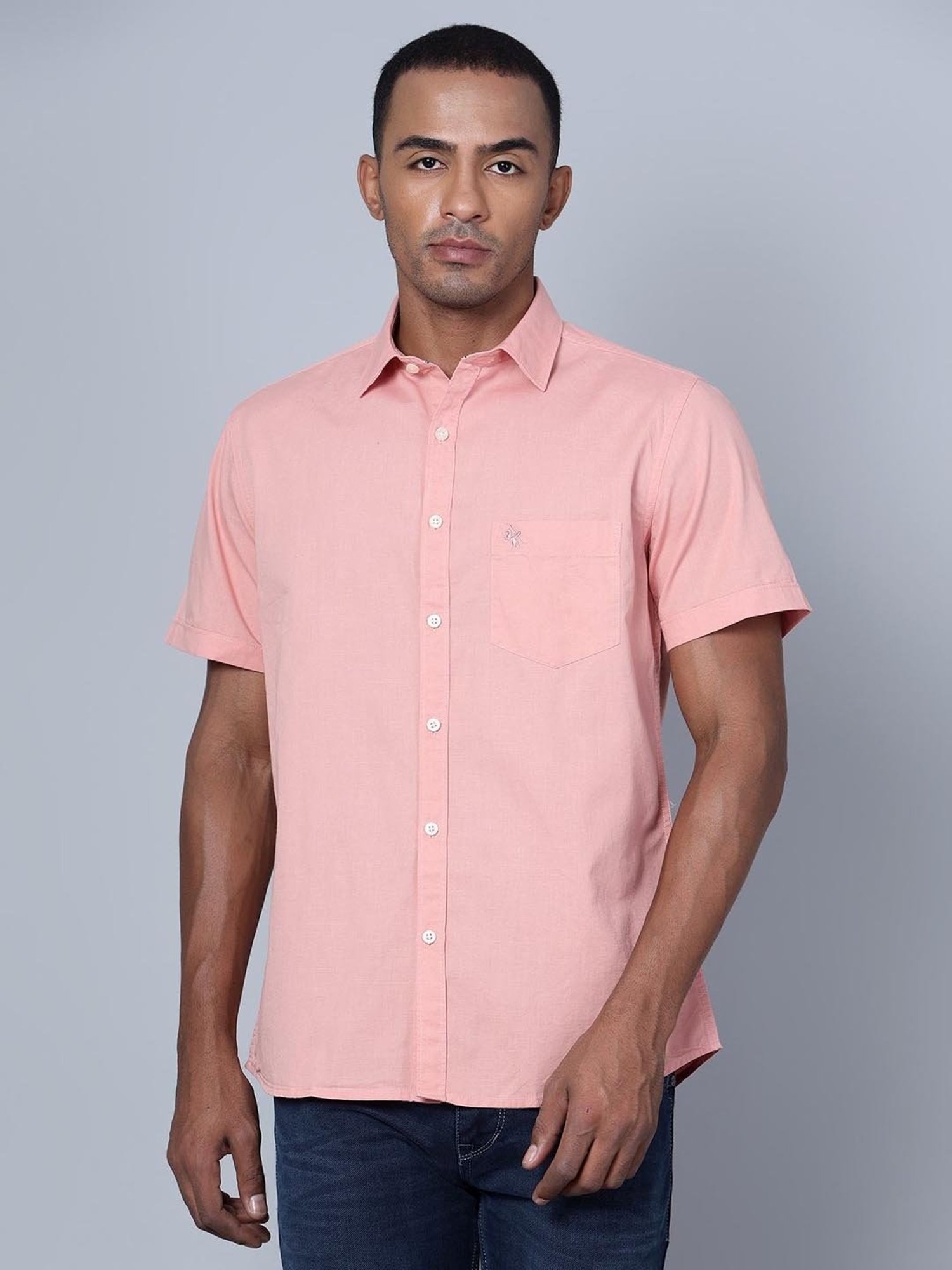 Cantabil Pink Cotton Regular Fit Shirt