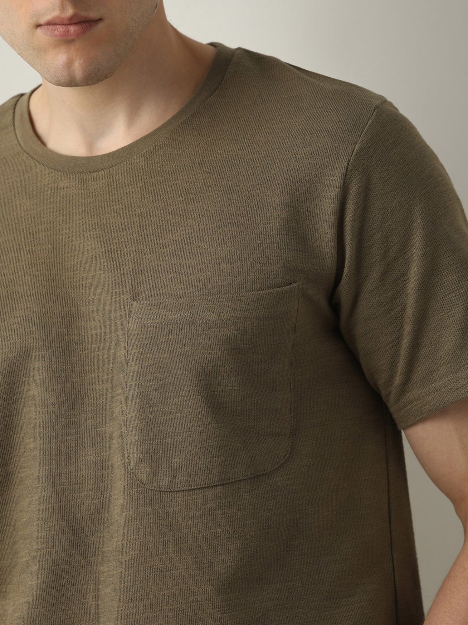 SELECTED HOMME Burnt Olive Regular Fit Cotton Crew T-Shirt