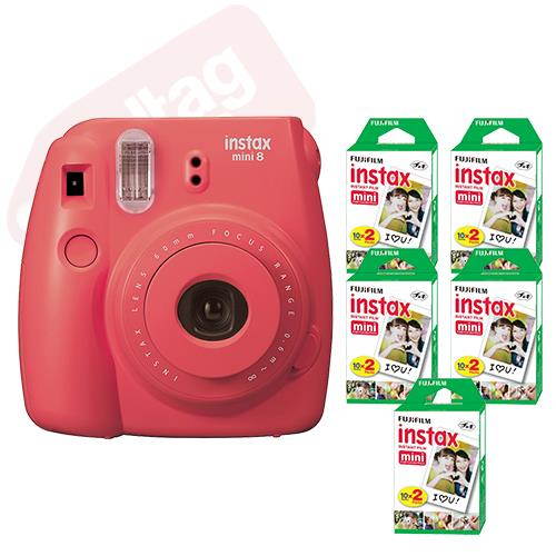 Fujifilm Instax Mini 8 Fuji Instant Film Camera Rasberry + 100 Sheets Instant Fi