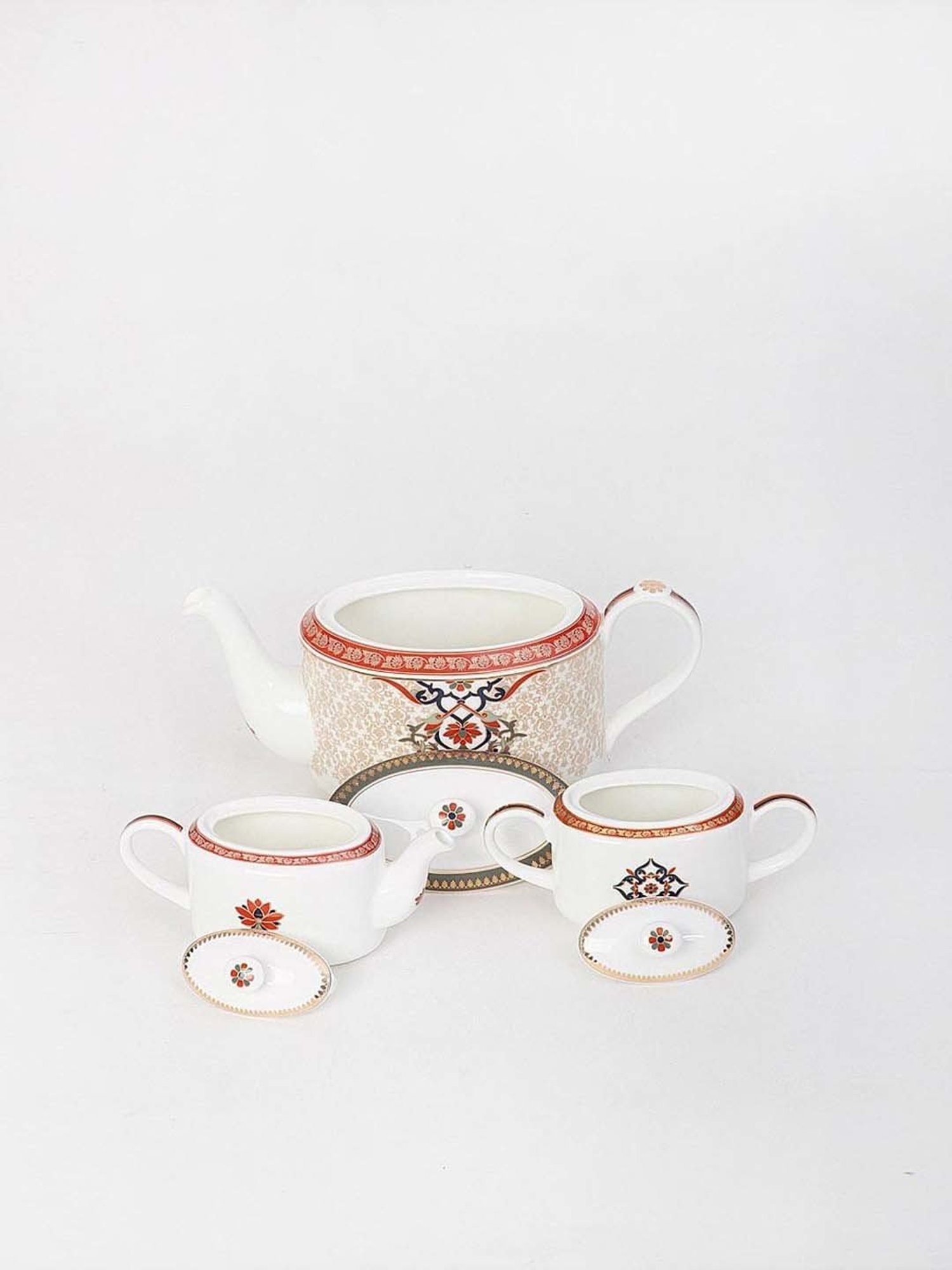 Fabindia Home Jodha Red & White Ceramic Beverage Set