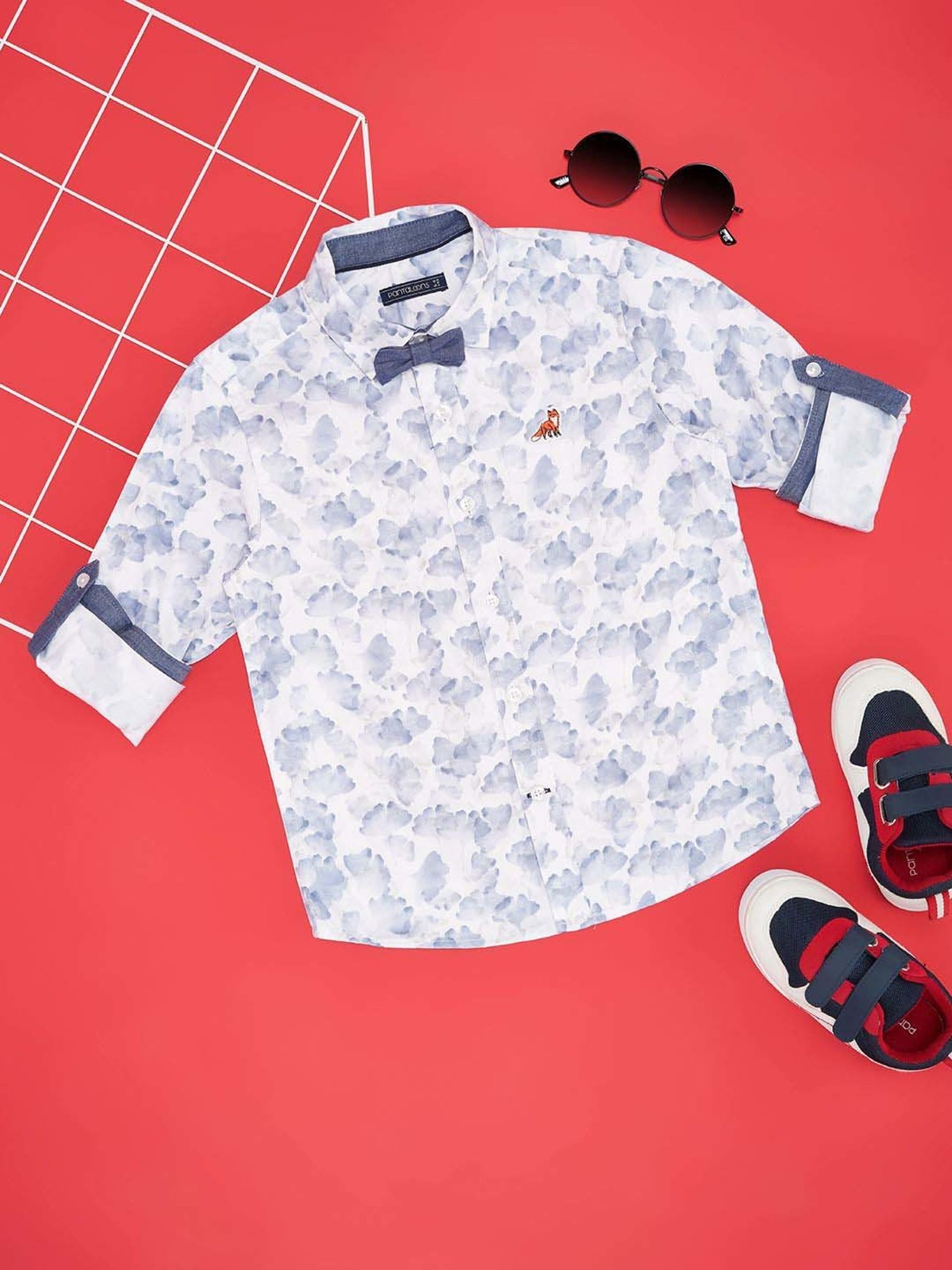 Pantaloons Baby Kids Bright White Cotton Printed Full Sleeves Shirt