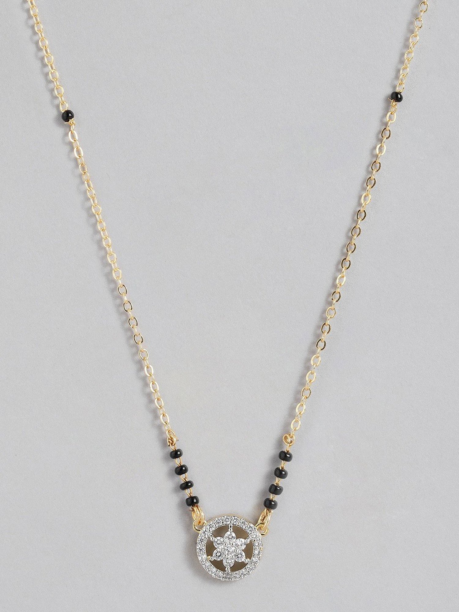 Abdesigns Gold-Plated American Diamond & Black Beaded Mangalsutra