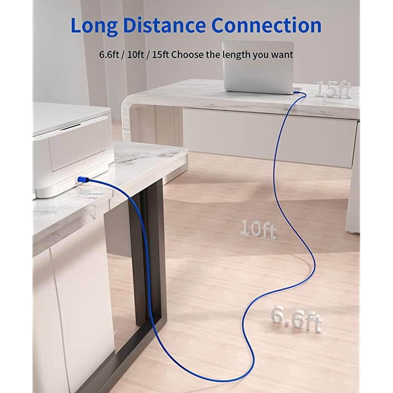 Printer Cable,  6ft USB 2.0 Type A Male to B Male Printer Scanner Cord High Speed Compatible with HP, Canon, Dell, Epson, Lexmark, Xerox, Samsung and More (Blue)