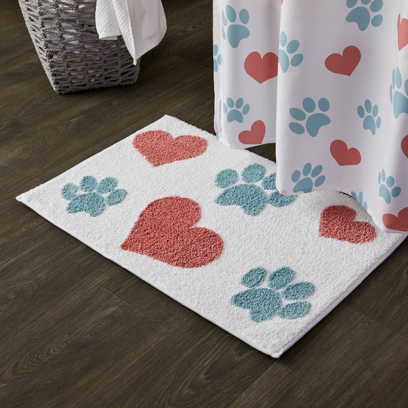 20"x30" Hearts and Paws Bath Rug White/Pink - SKL Home