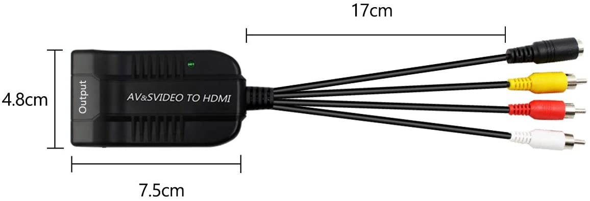 Female AV S Video to Hdmi Video Converter Adapter, Female S Video Input Port,Female AV(CVBS) Input Port,Hdmi Output with Micro Cable for HDTV DVD