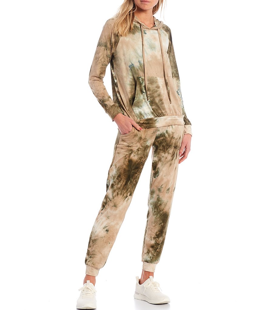 Laila Jayde Tie Dye Printed Brushed Knit Lounge Jogger Drawstring Pants