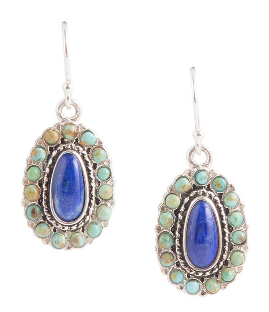 Barse Sterling Silver, Genuine Turquoise and Lapis Oval Earrings