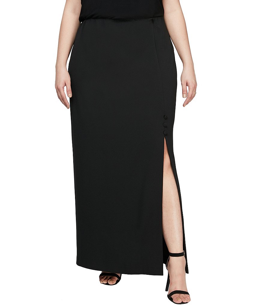Alex Evenings Plus Size Stretch Crepe Side Slit Long Column Skirt