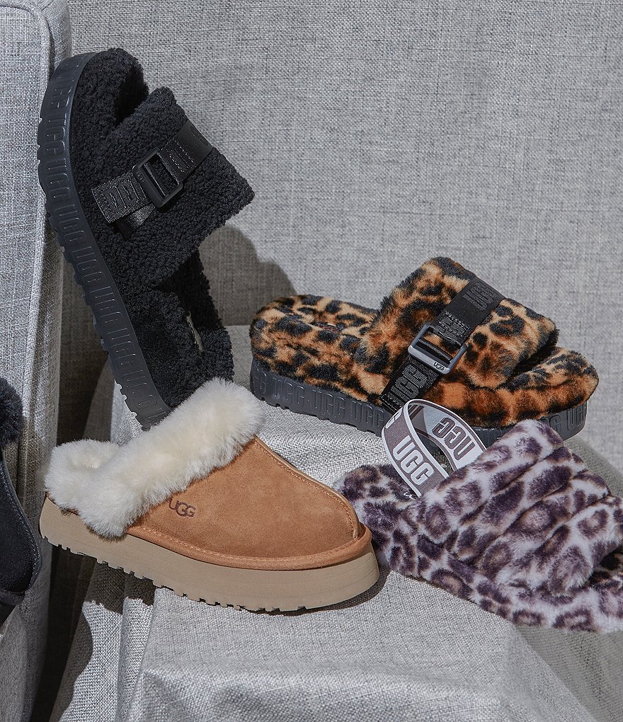 UGG&reg; Disquette Suede Fur Flatform Slides