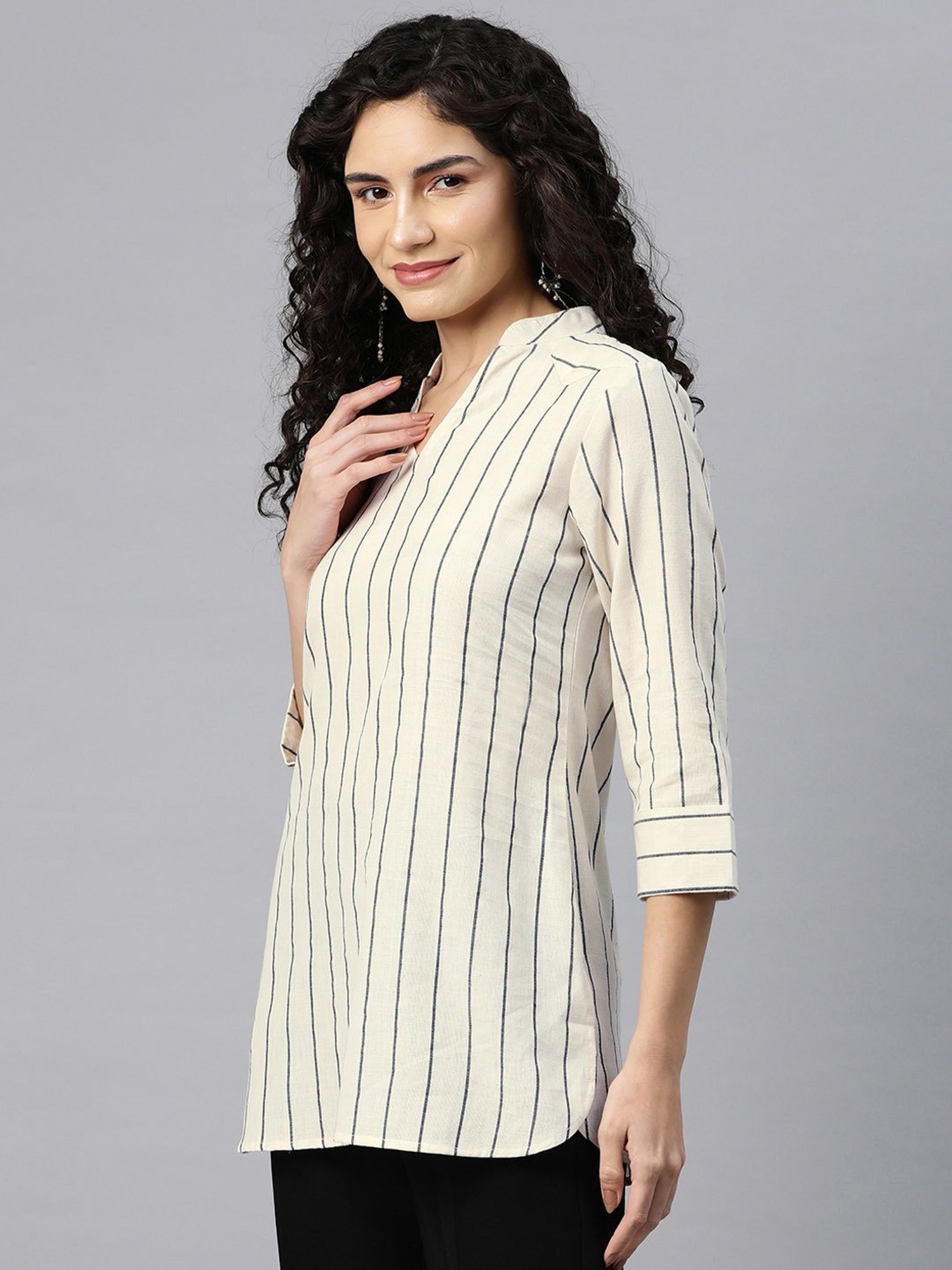 Cottinfab White & Black Cotton Striped Top