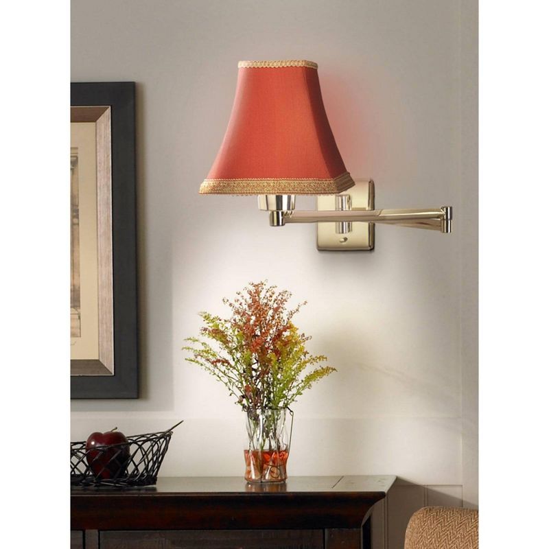 Barnes and Ivy Modern Swing Arm Wall Lamp Antique Brass Plug-In Light Fixture Rust Orange Square Shade for Bedroom Bedside Reading