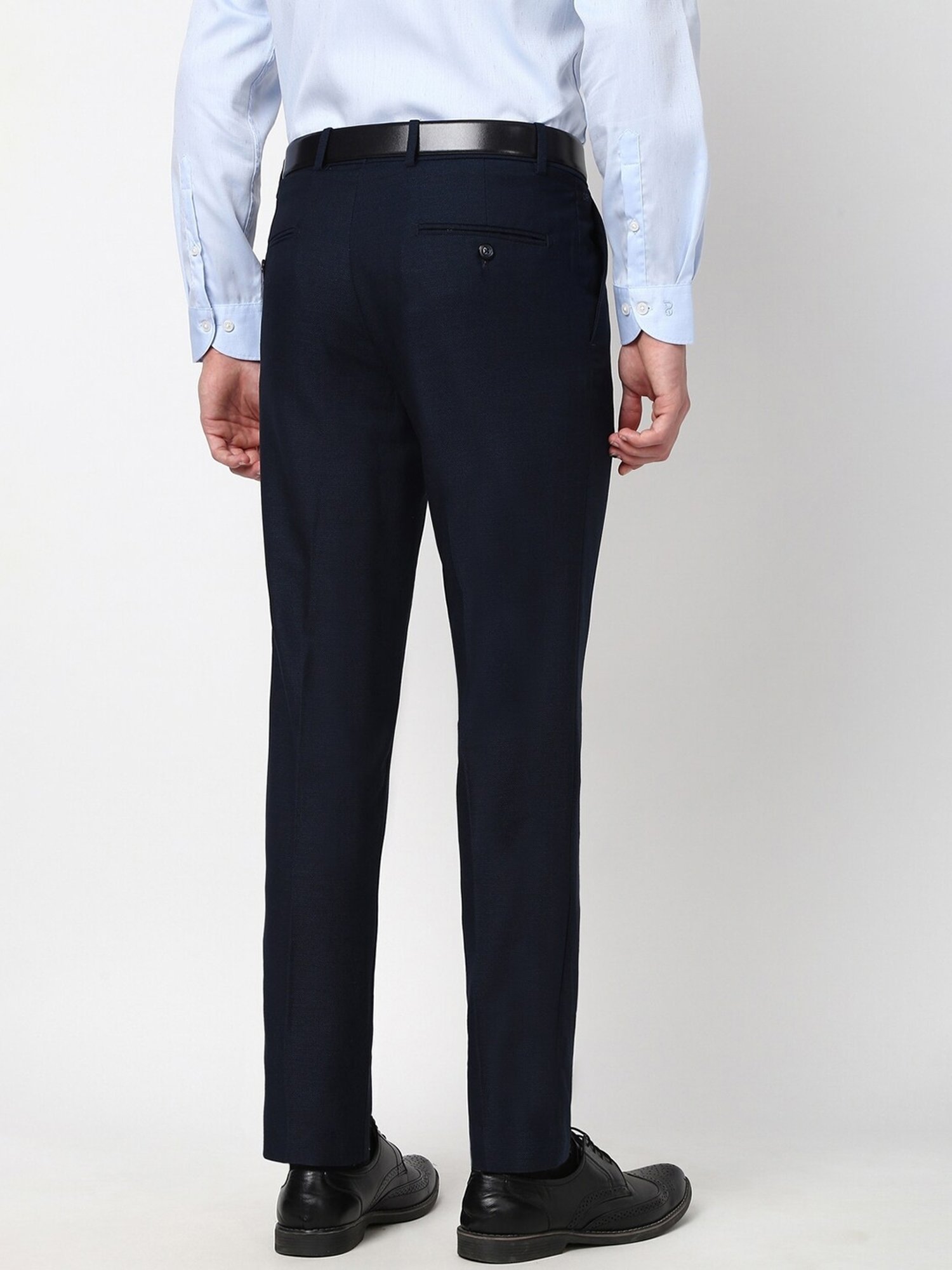 Peter England Navy Slim fit Solid Formal Trouser