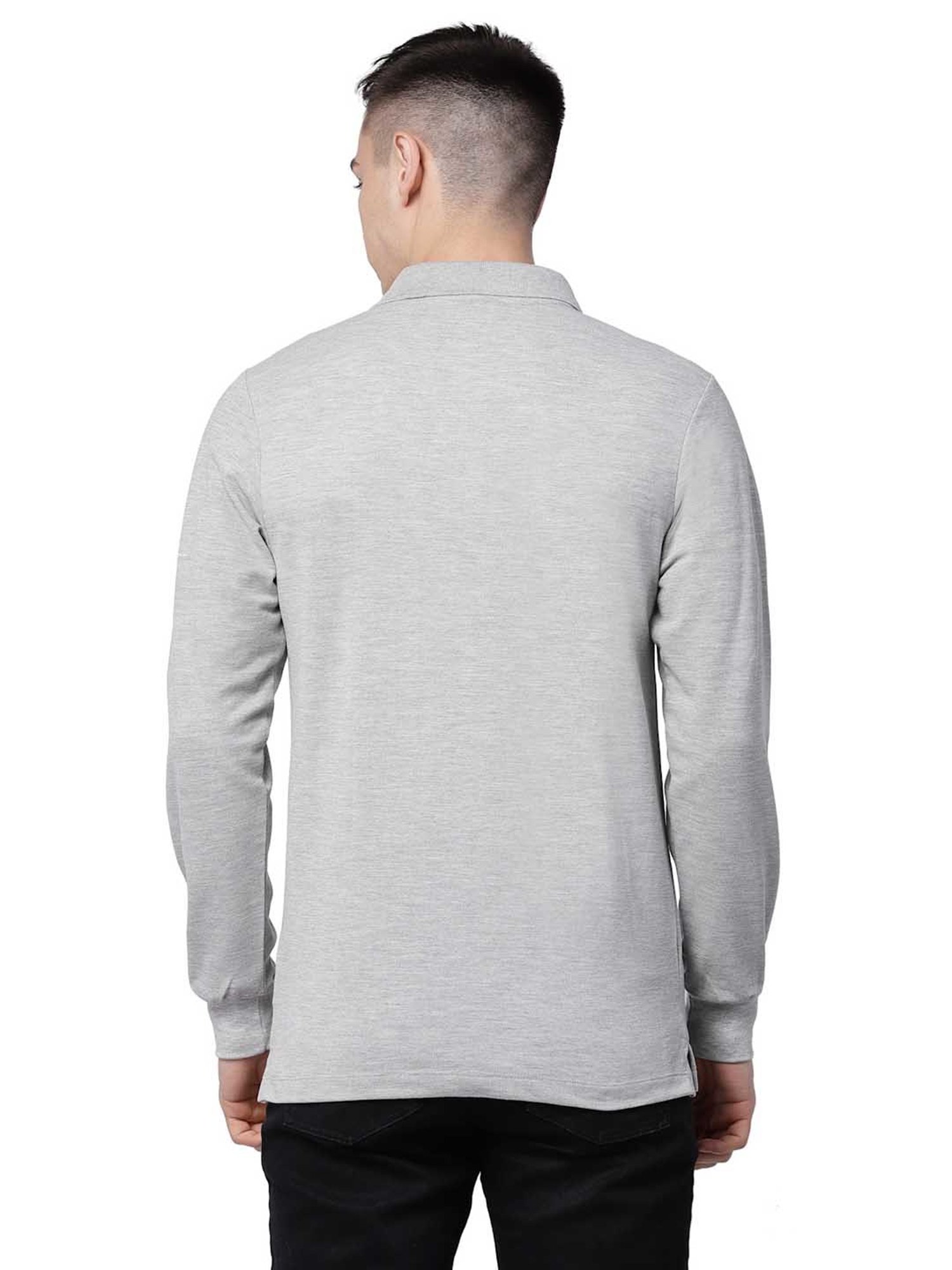 Kalt Light Grey Regular Fit Striped Polo T-Shirt