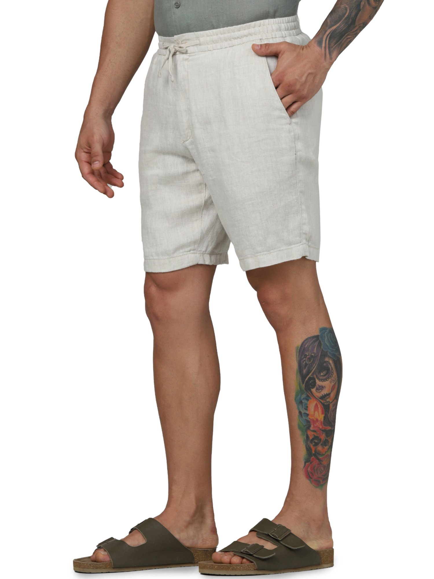celio* Off White Regular Fit Linen Shorts