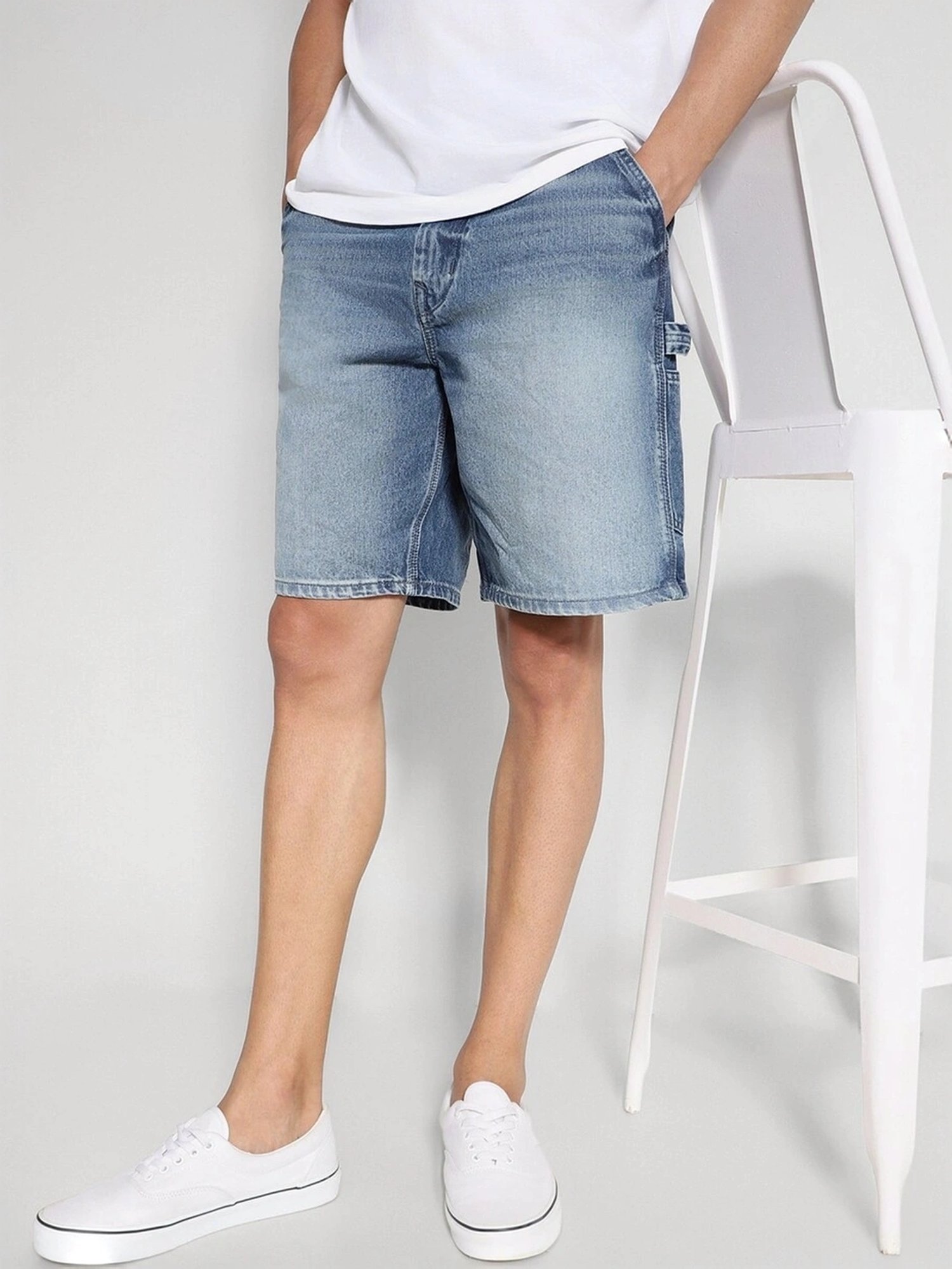 American Eagle Blue Cotton Regular Fit Denim Shorts