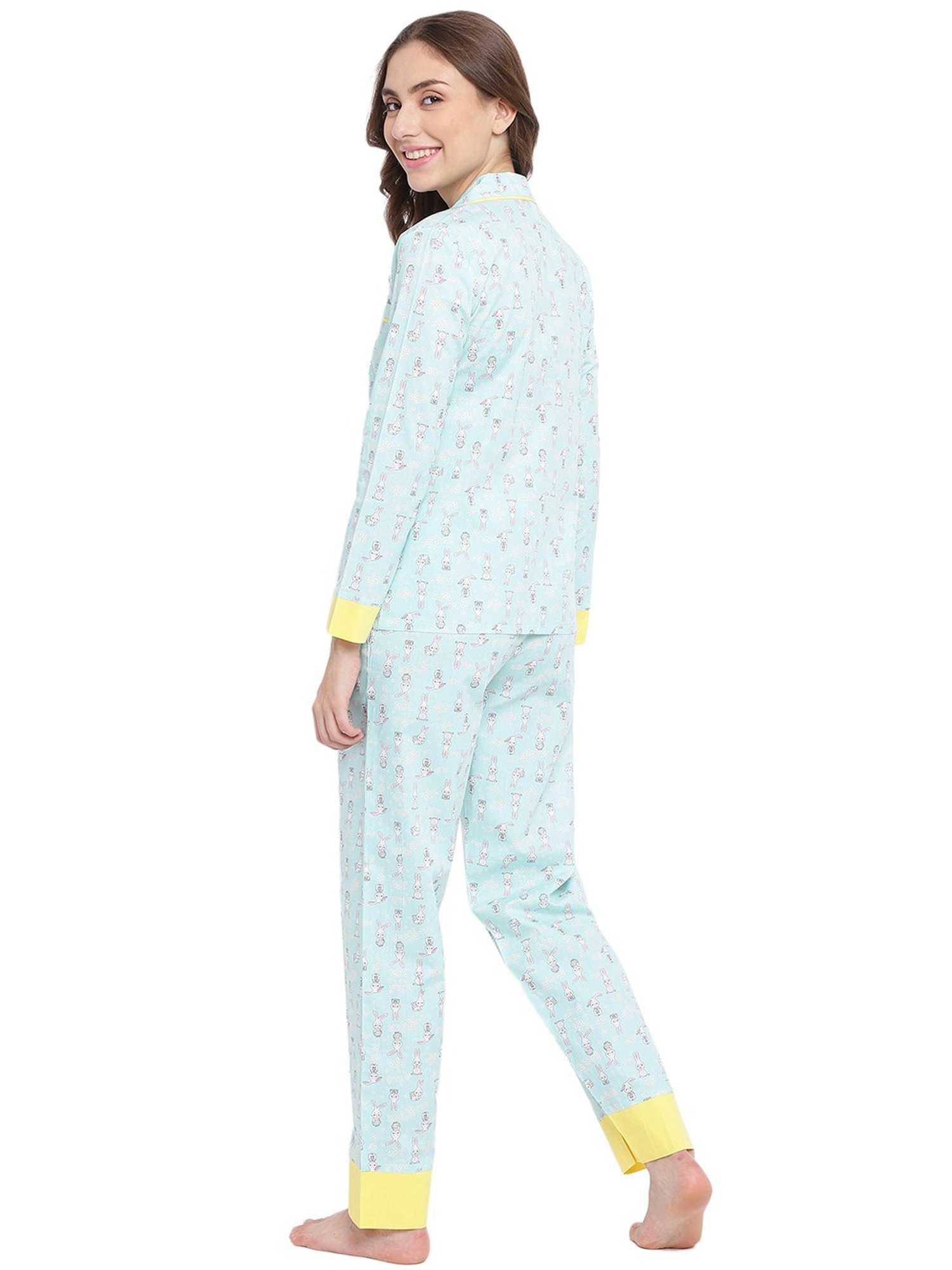 La Intimo Turquoise Printed Shirt With Pyjamas