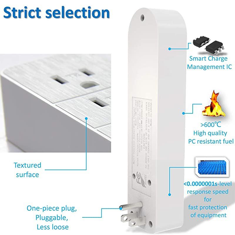 Extender Surge Protector Power Strip with USB Fast Charge24A max3 Splitterfor Cruise ShipBedroomstudent dormitorysuitable for iphoneiPADPersonal Electronicsand so on 1 pack