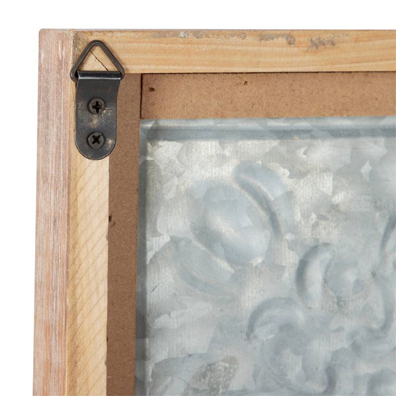 36" x 36" Extra Large Square Metal Textured Pattern Wall Clock with Wood Carved Center and Frame - Olivia & May