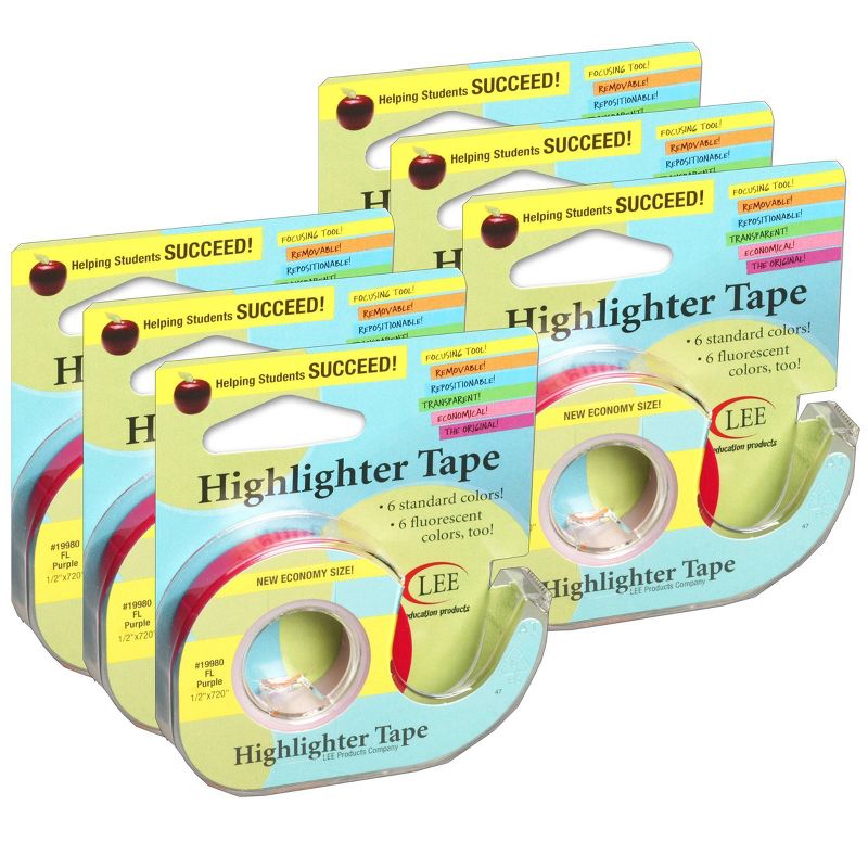 6pk Removable Highlighter Tape Fluorescent Purple - Lee Products