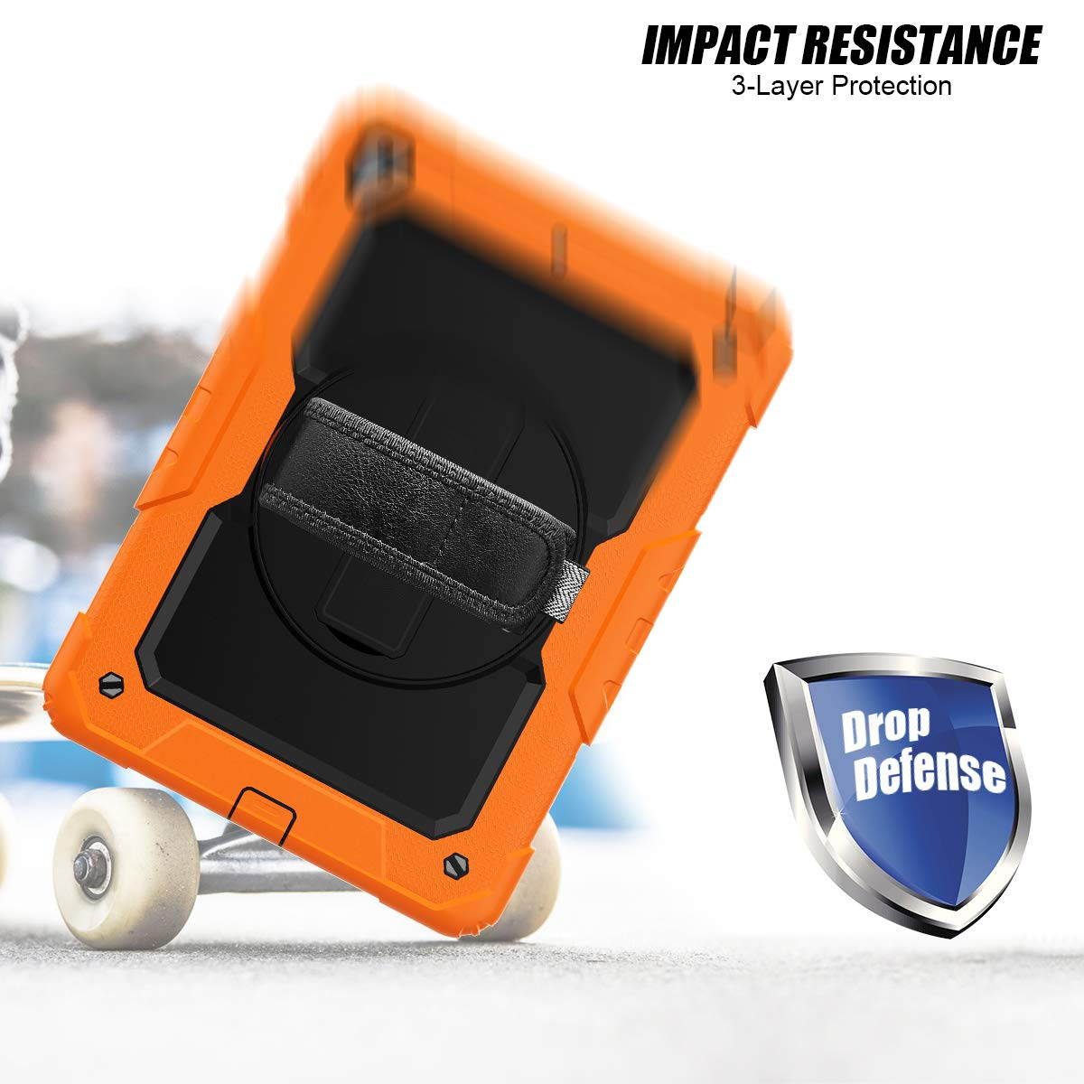 IPad 5th/6th Generation Case,Shockproof, Drop proof, 360 Degree Rotation Kickstand, Hand Strap,Shoulder Strip to Hang in Car Seat.Built-in Screen Protector for New iPad 9.7 2018/2017 Case