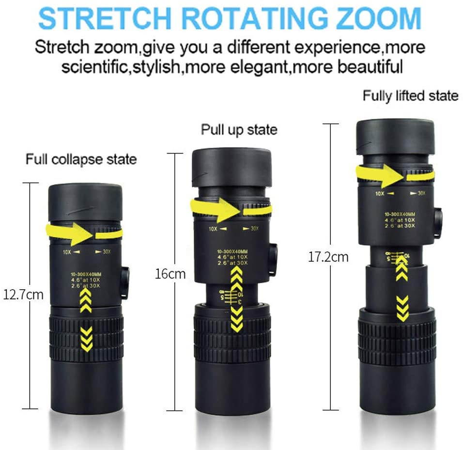 4K 10-300X40mm Super Telephoto Zoom Monocular Telescope Portable, Remi-Isle with BAK4 Prism Lens,Tripod,for Travel Bird Watching Hunting Hiking Boating Camping etc (Telescope + Tripod + Clip)