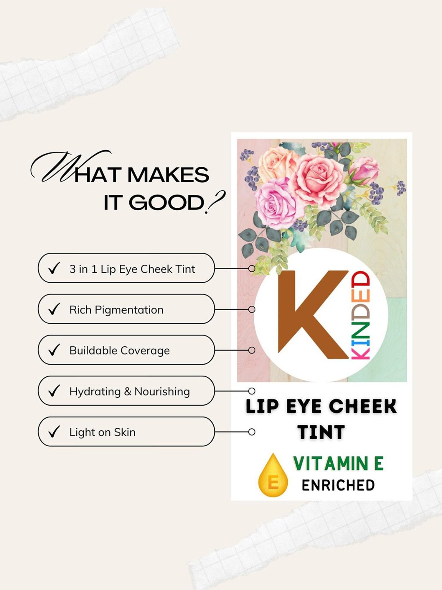 KINDED Lip Eye Cheek Tint Choco Brown - 9 ml