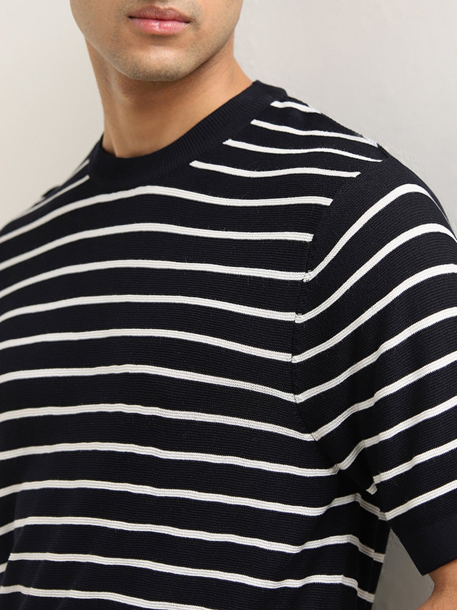 Ascot by Westside Navy Striped Relaxed-Fit T-Shirt