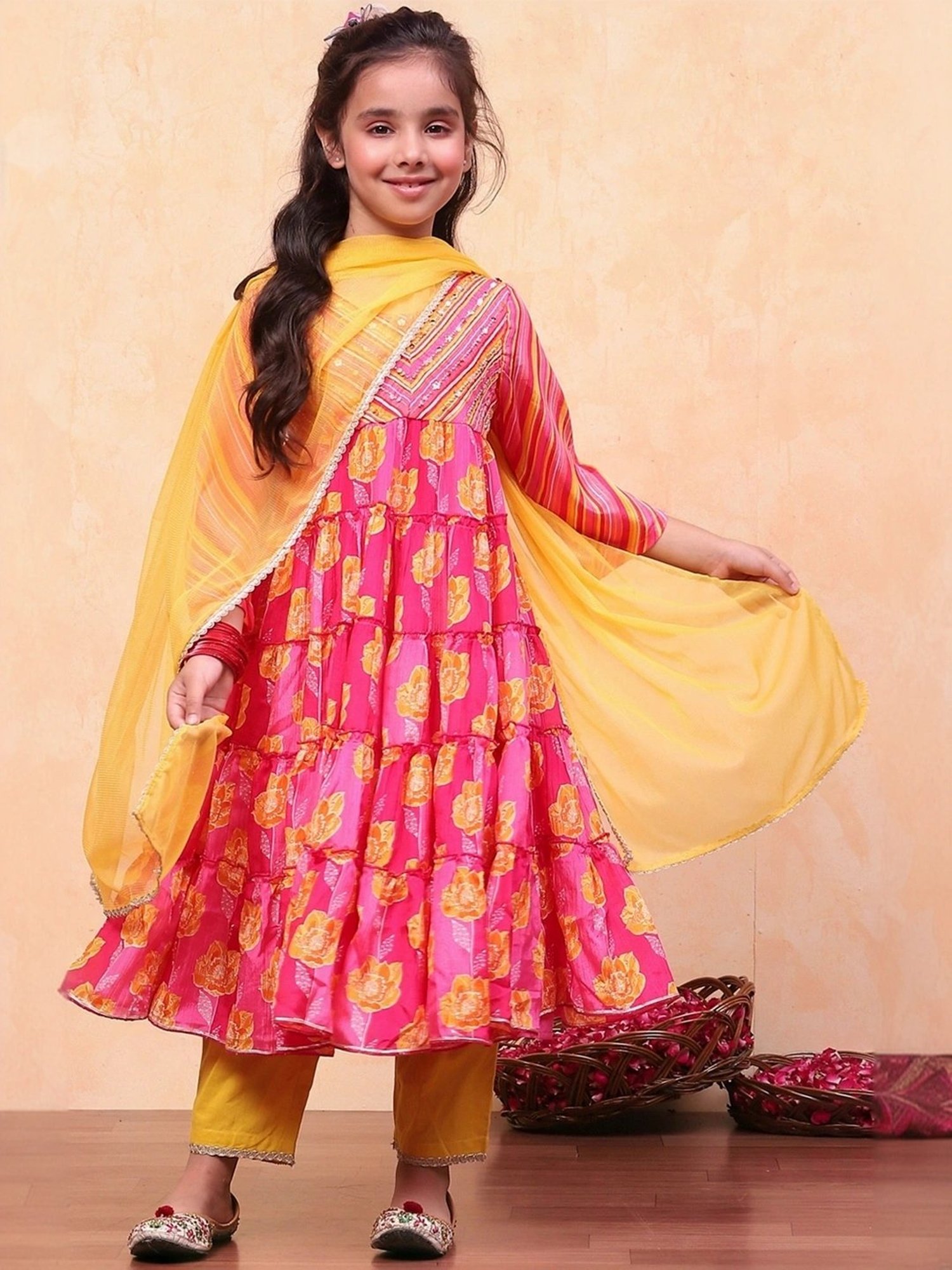 Biba Girls Pink Embellished Kurta set