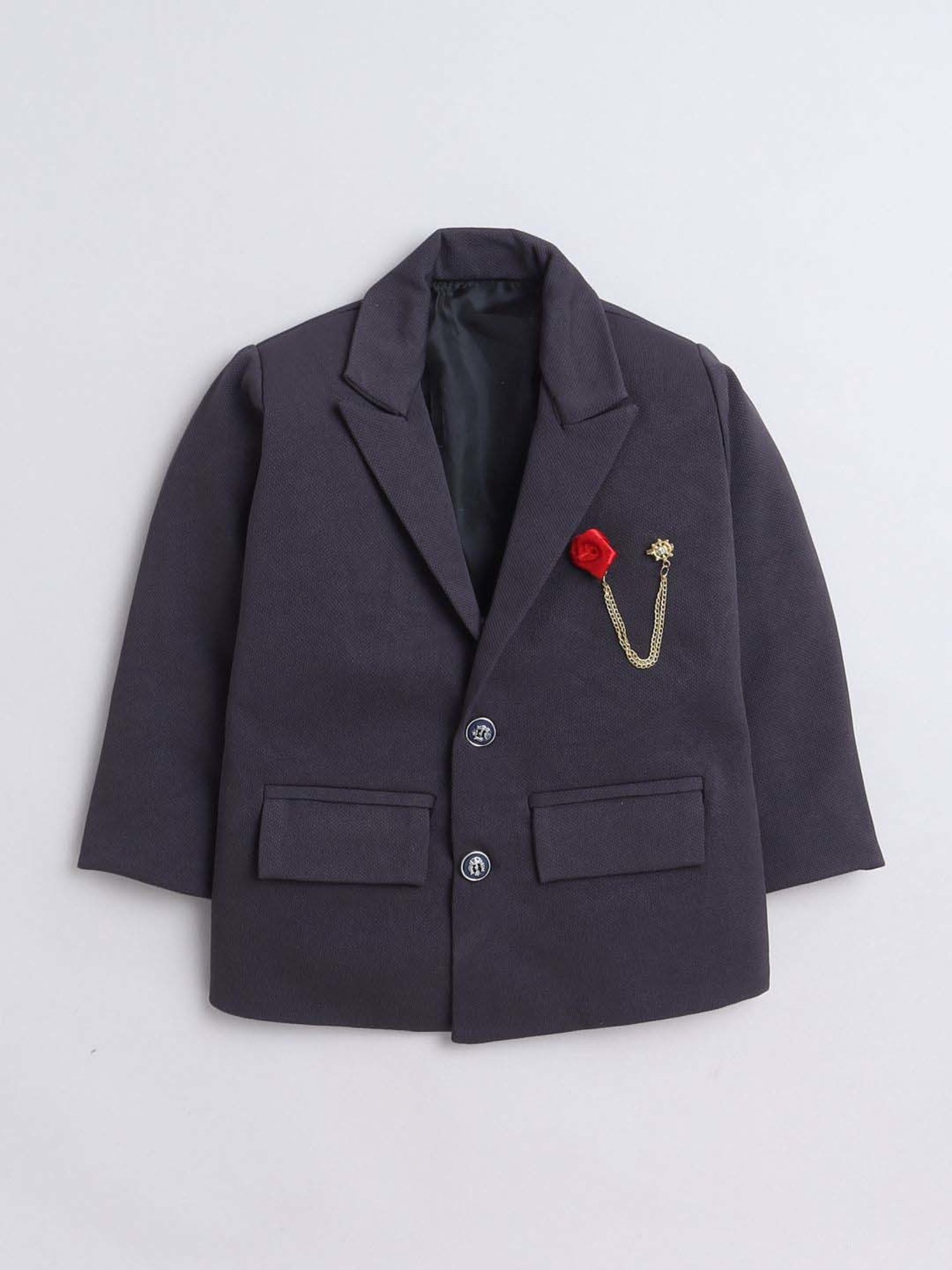 Fourfolds Boys Grey Solid Full Sleeves Clothing Set