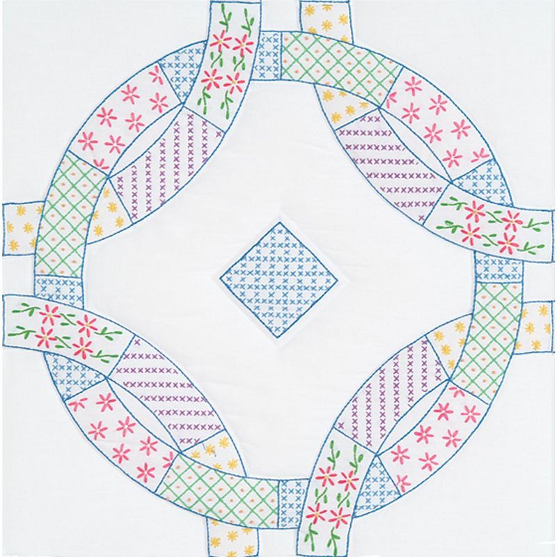 Jack Dempsey Stamped White Quilt Blocks 18"X18" 6/Pkg-Patchwork Wedding Rings