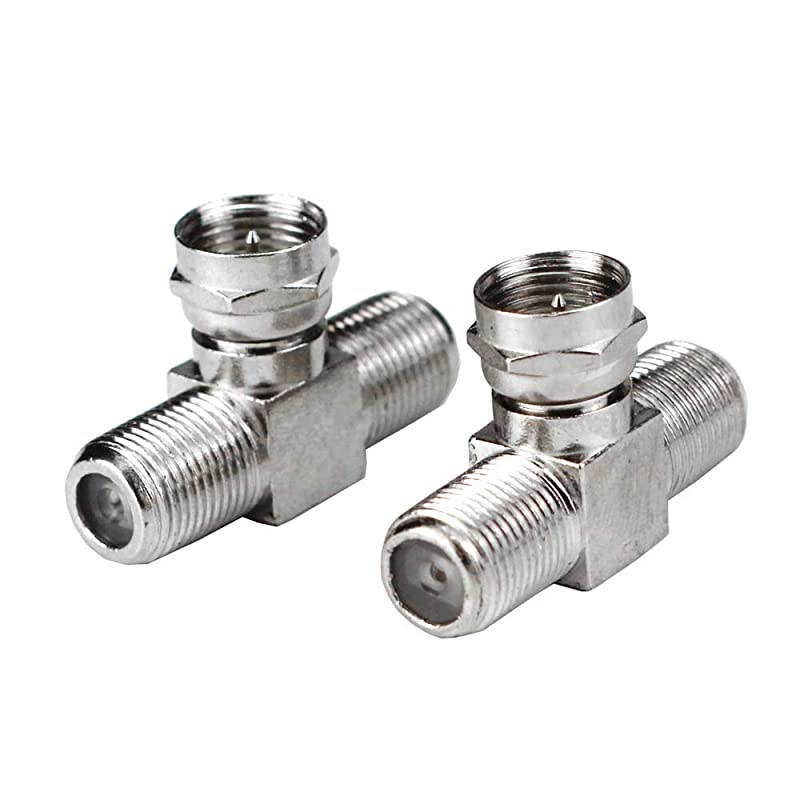 RG6 Coax Cable Splitter Combiner Adapter Connecter for TV Video Antenna Cable Satellite 2 Pack 3Way Male to 2 Female