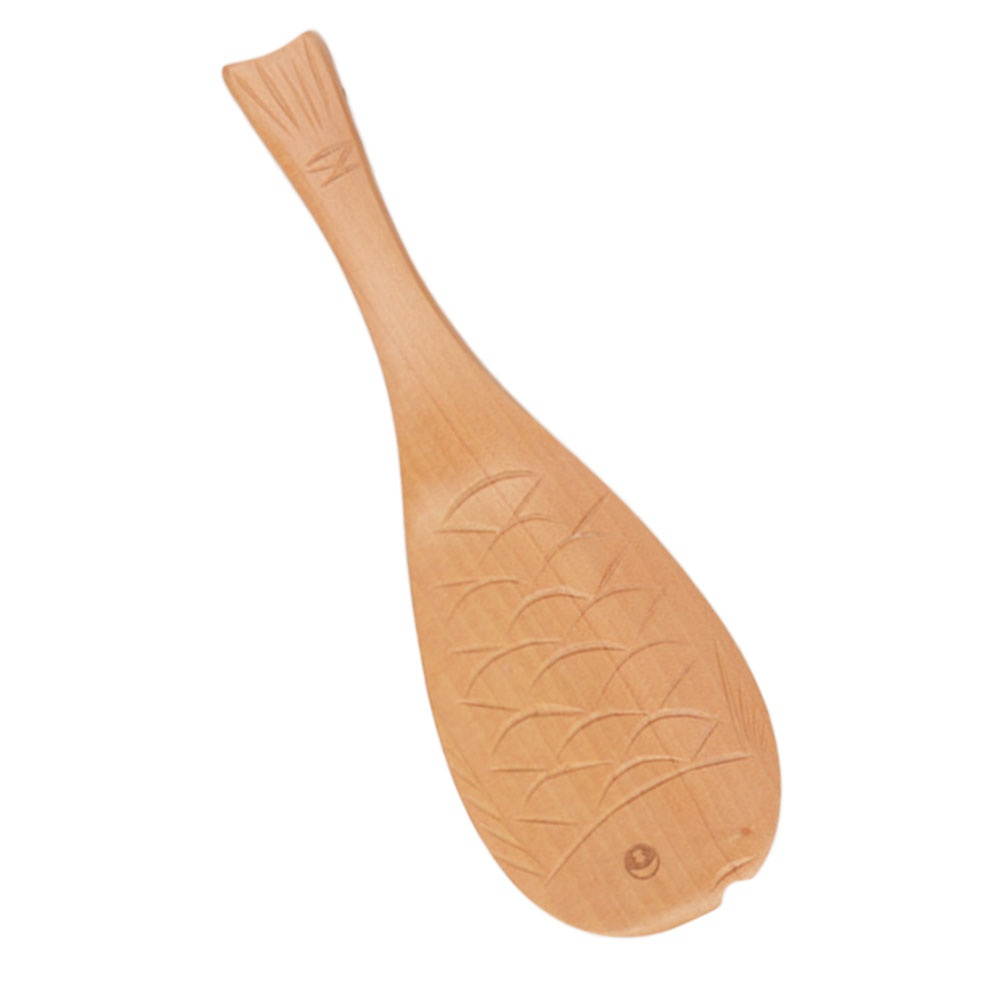 Vintage Japanese Style Fish Shape Wooden Soup Spoon Porridge Paddle Rice Spoon for Home (Lacquer Color)