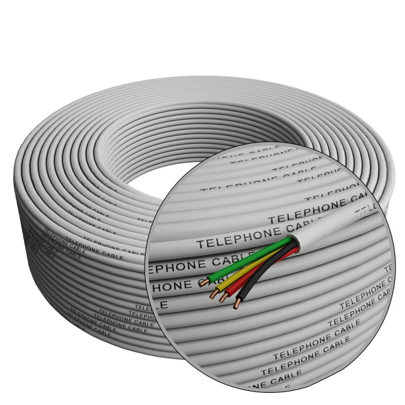 Round Phone Cable - Tupavco TP801 - 300ft White Roll (100 M - 328 ft) 4X1/0.4 Reel Telephone Cord