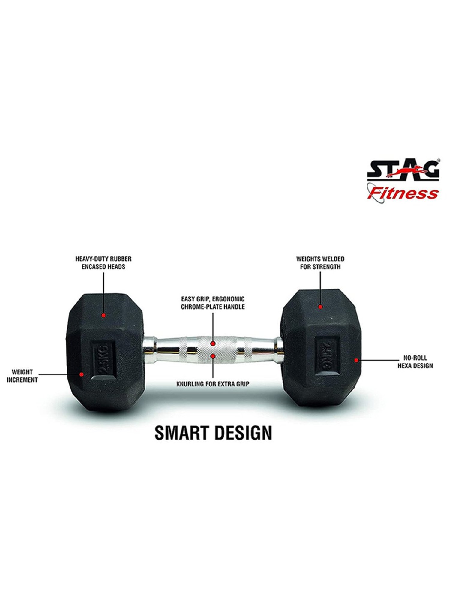 Stag Global Set of 2 Hexagonal Fixed Dumbbells (Black) Size - 10X30